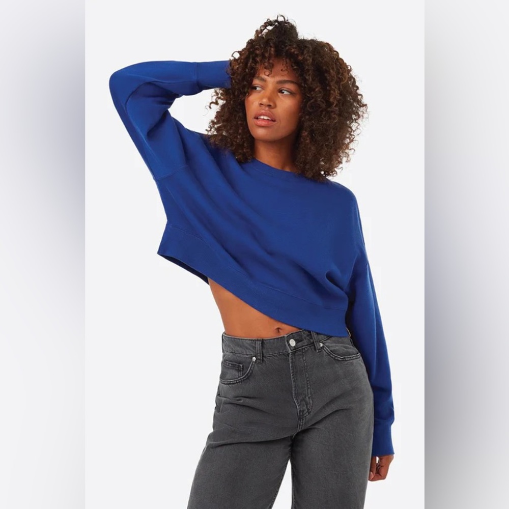 NWOT TreeFleece Oversized Cropped Crew Sodalite Blue